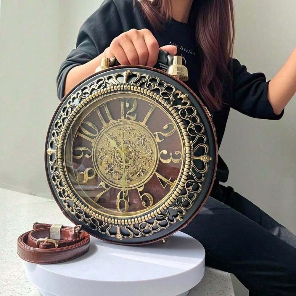 Retro Clock Shaped Crossbody Purse Handbags Women Shoulder Bag Vintage