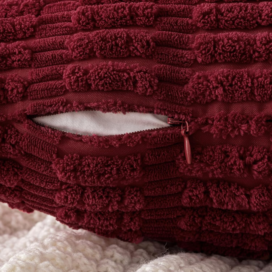 Christmas Corduroy Decorative Throw Pillow Covers 18x18 Burgundy