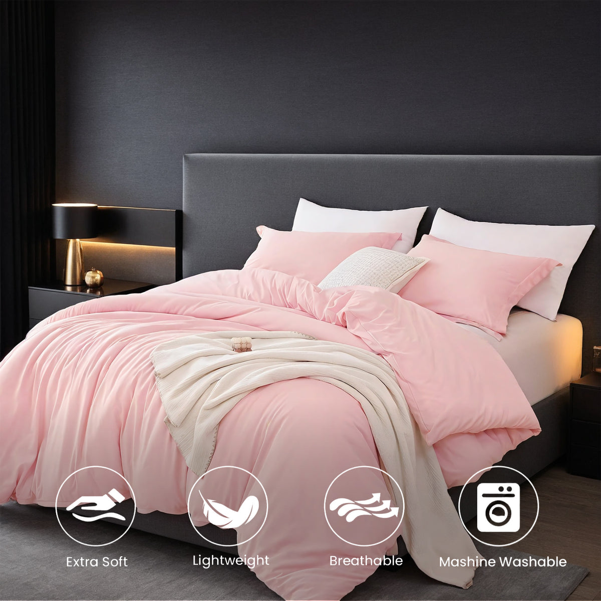 Solid Color Oversized Duvet Cover Set. Available In White And Pink.