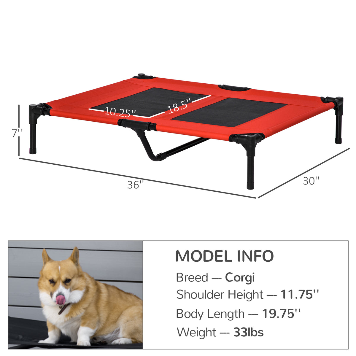 36" X 30" Elevated Cooling Summer Dog Cot Pet Bed With Mesh Ventilation