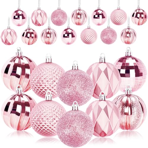 24PCSPink Christmas Ball Ornaments, 60mm Shatterproof Tree Decorplastic