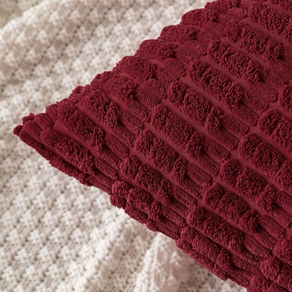 Christmas Corduroy Decorative Throw Pillow Covers 18x18 Burgundy