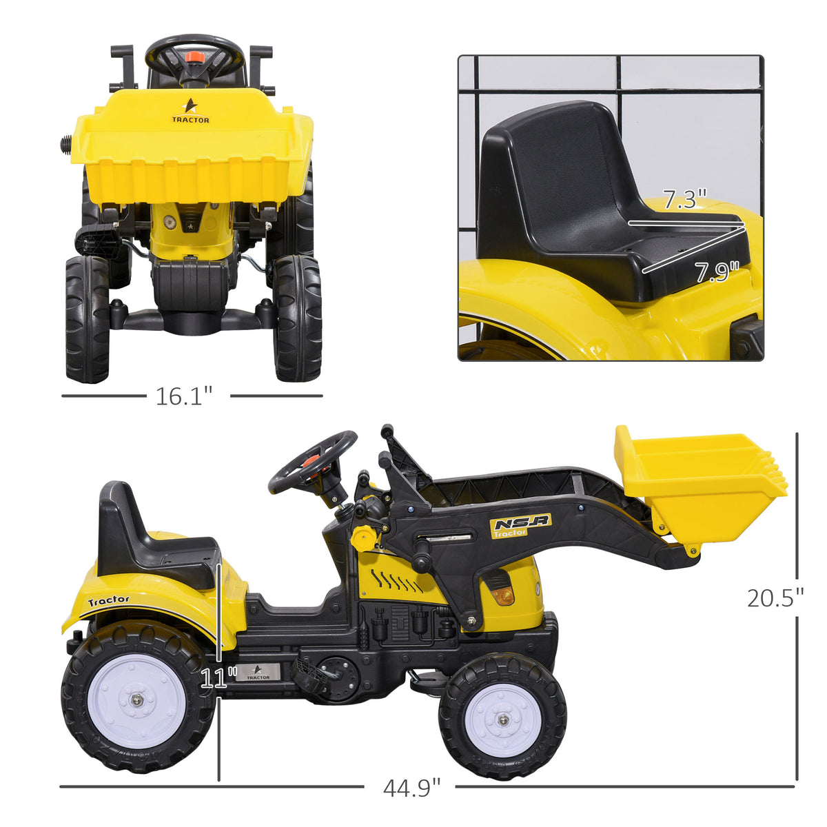 Kids Ride On Excavator, Pedal Go Kart With Front Loader Digger For 3