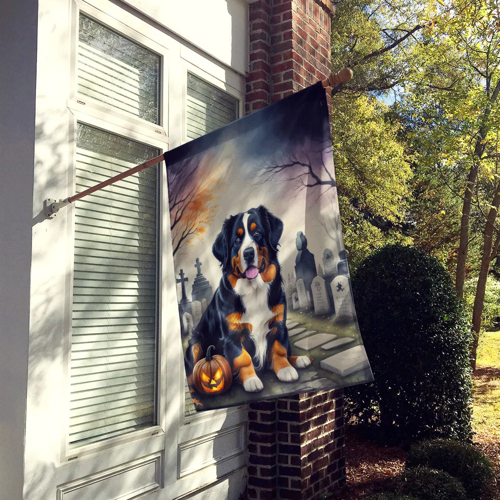 Bernese Mountain Dog Spooky Halloween House Flag Large Porch Sleeve