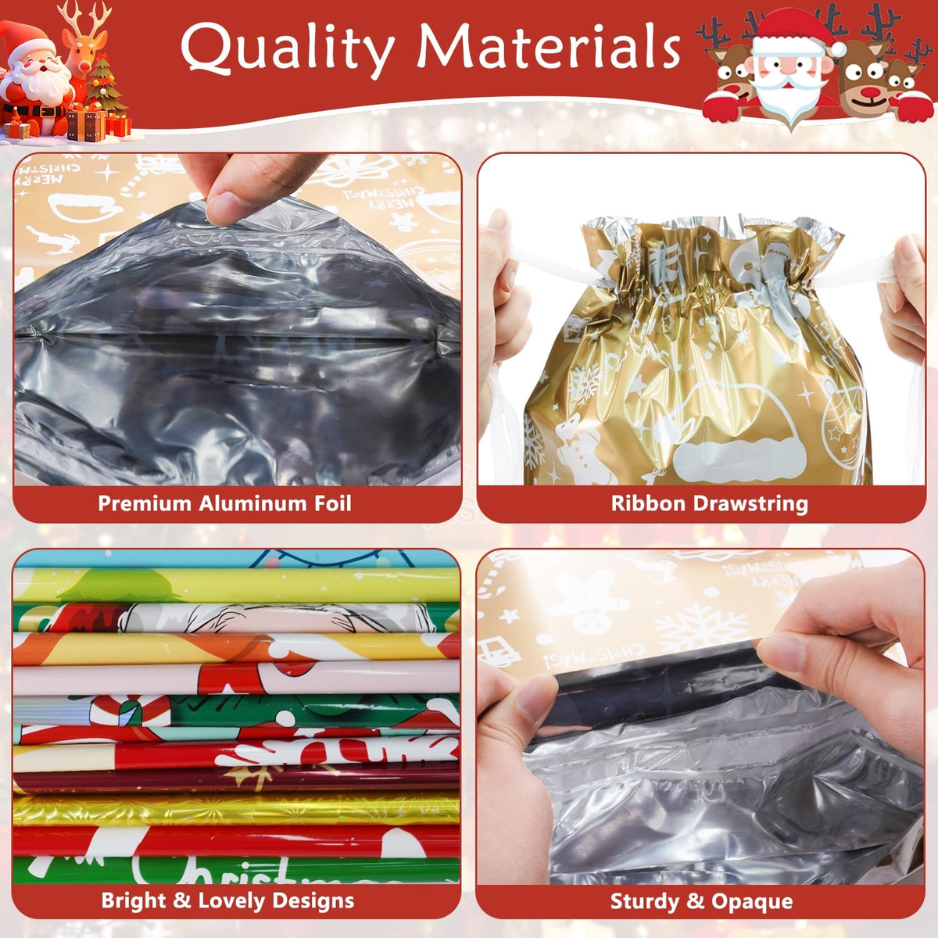 34PCS Christmas Gift Bags Set, Assorted Sizes Large Medium Small