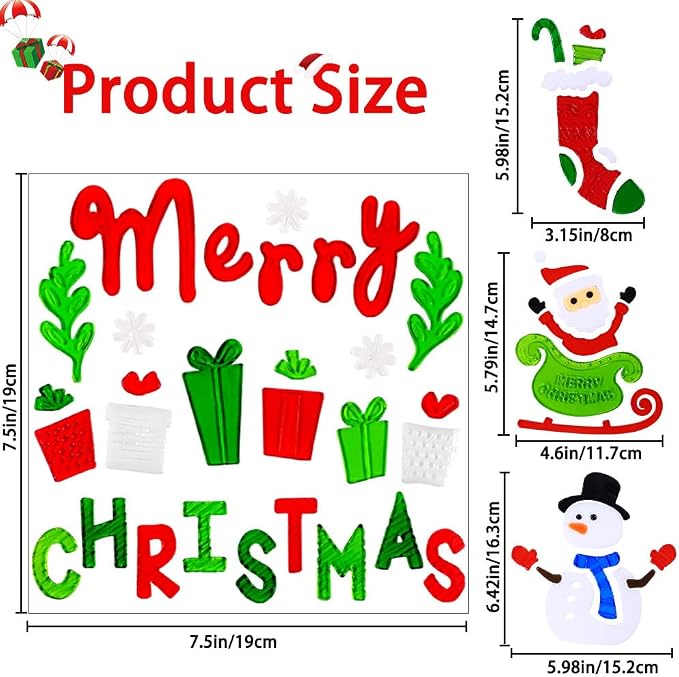 Christmas Gel Window Clings, Reusable Holiday Window Stickers
