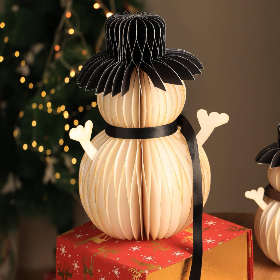 Honeycomb Handmade Paper Snowman -white-festive