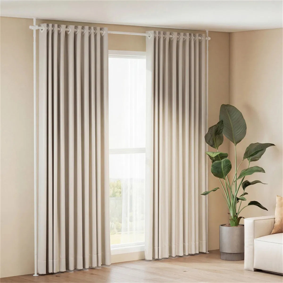 Drill-free L-shaped Room Divider Curtain Rod, Adjustable 28"-142"W X
