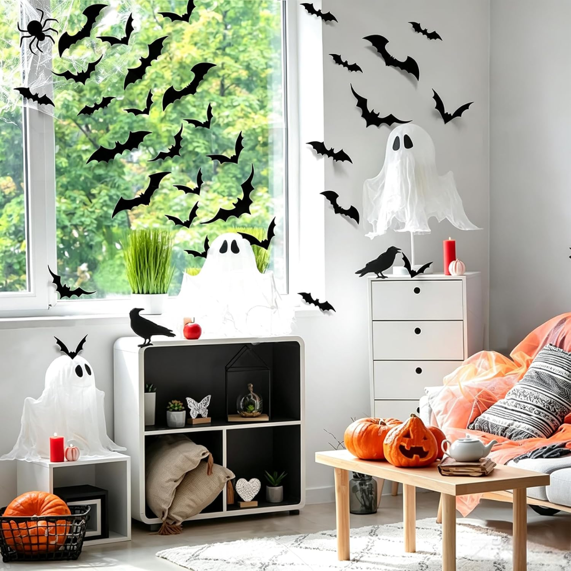 PVC 3D Bats Wall Stickers, Scary Halloween Party Decorations Indoor