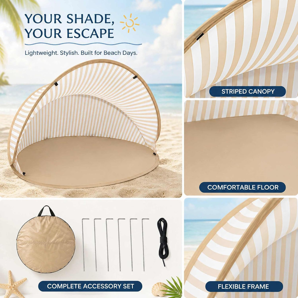 Pop-up Beach Sunshade Tent, Small Foldable Half-beach Tent, Easy To Set