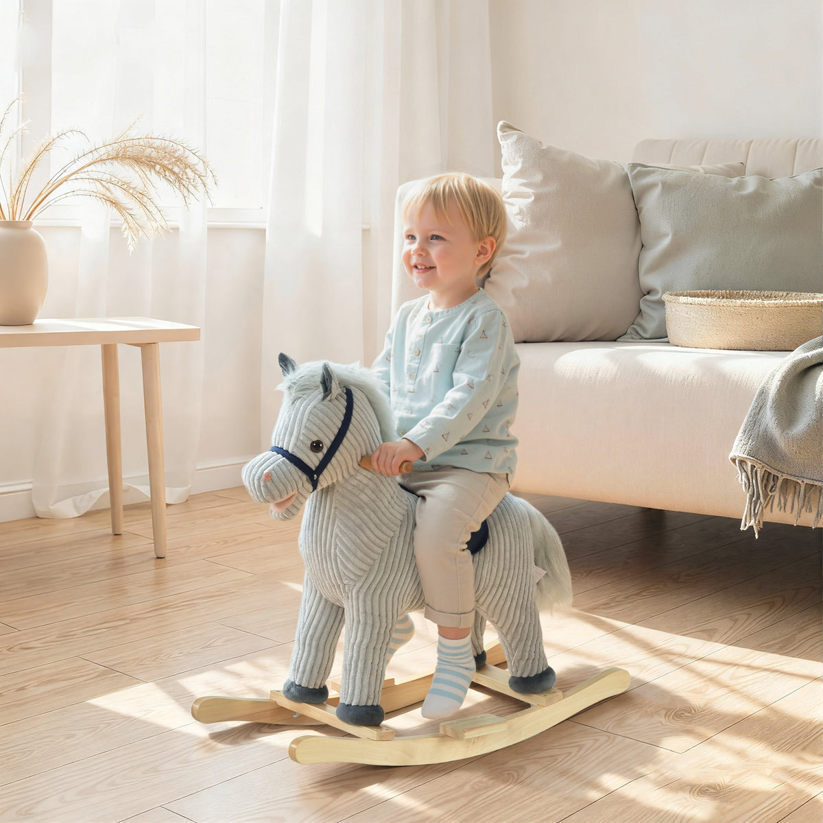 Kids Rocking Horse Plush Ride On Horse Toddle Rocker For 36-72 Months