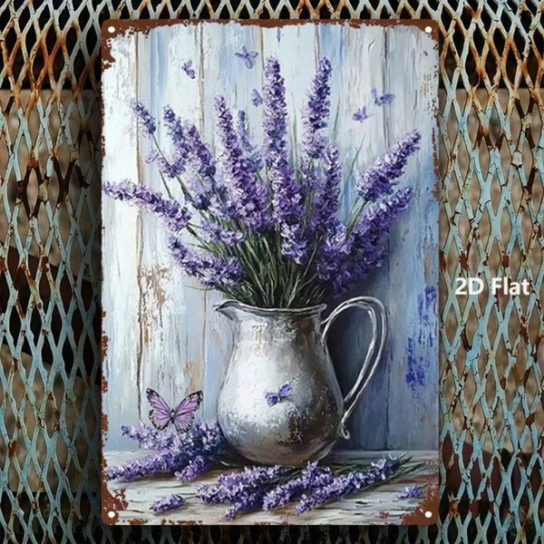 Vintage Lavender Butterfly 2D Metal Wall Art, French Country Farmhouse