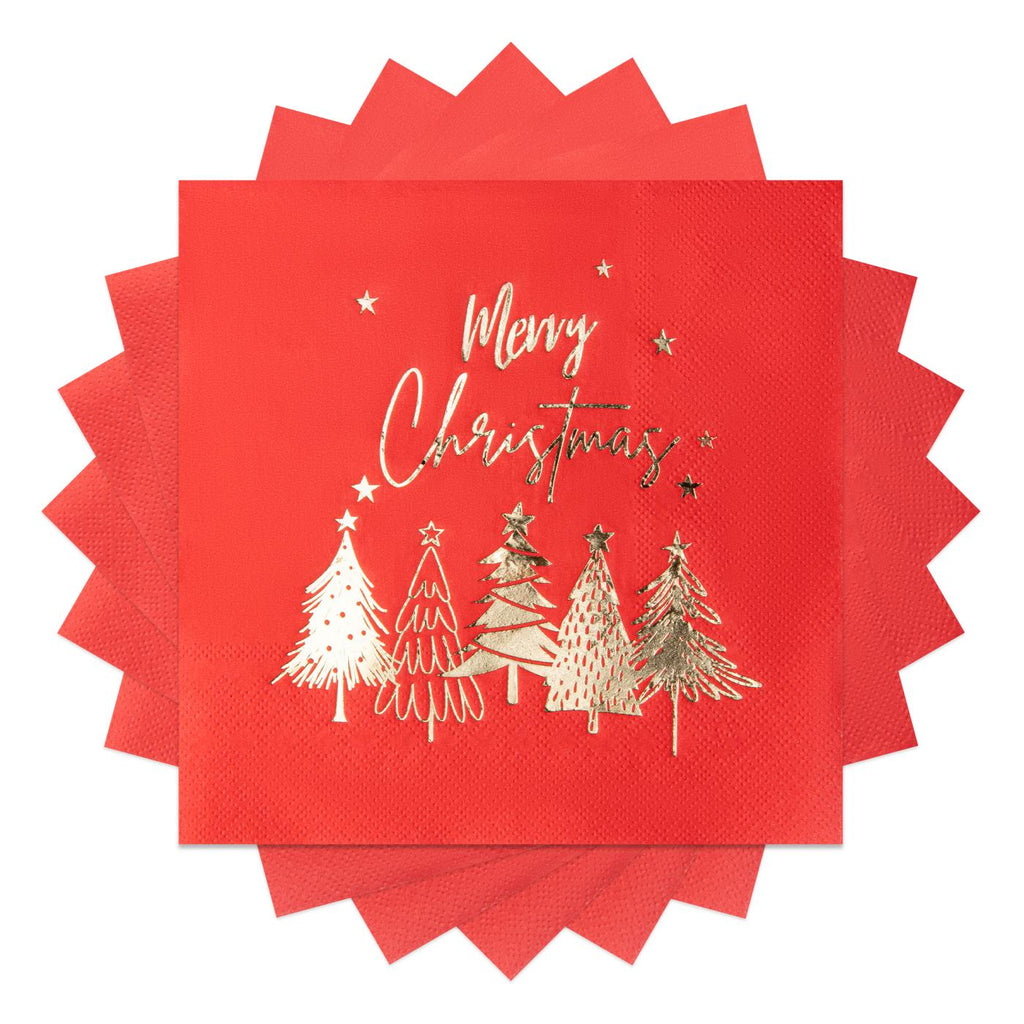 80Pcs Merry Christmas Paper Napkins, Gold Five Xmas Trees Disposable