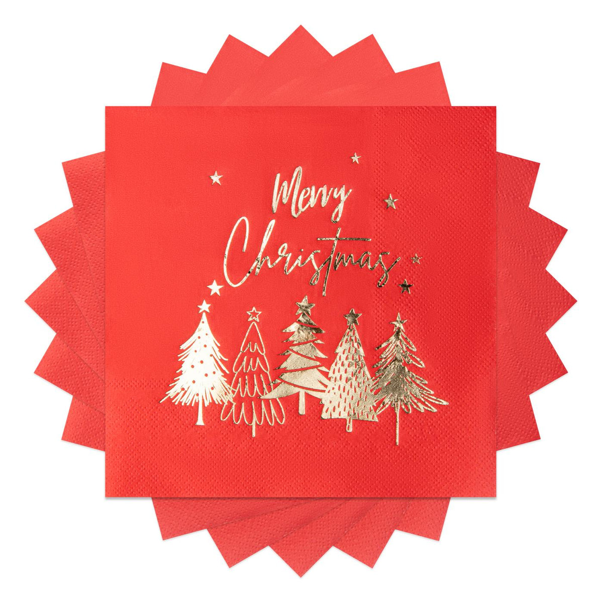 80Pcs Merry Christmas Paper Napkins, Gold Five Xmas Trees Disposable