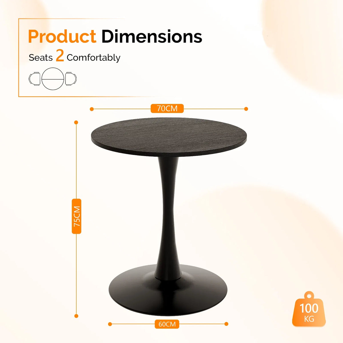 Round Tulip Dining Table, 27.6 Inch Circular Kitchen Table For 2 People