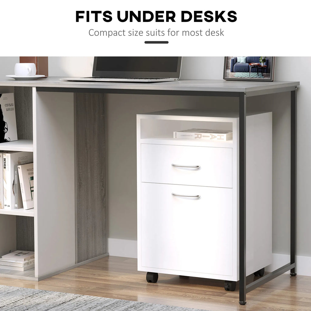 24" Small Filing Cabinet With Open Compartment, Drawer And Wheels, Home