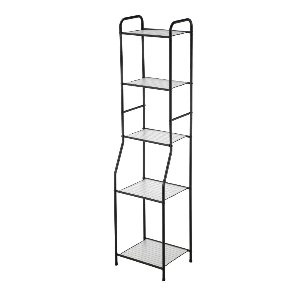 Matte Black Steel 5-Shelf Bathroomstoragetower Unit