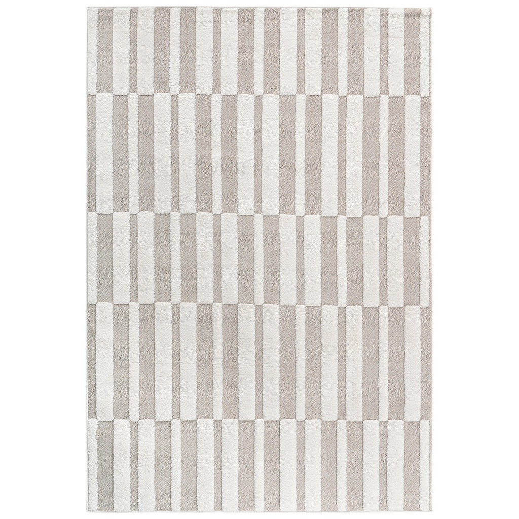 Step Collection High-low Striped Beige Cream Indoor Area Rug, 2'x3'