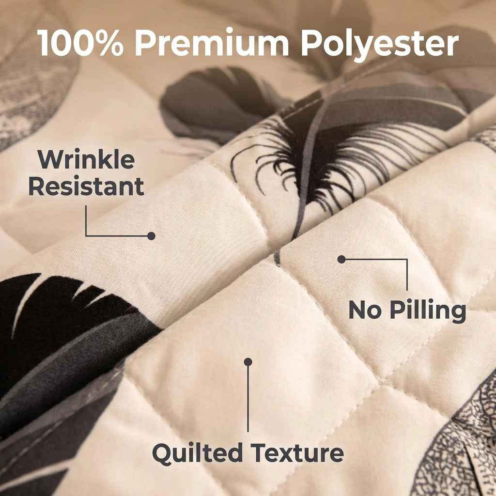9-Piece Black And White Feather Bedspread And Curtain Set, Reversible