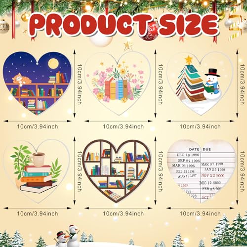 6 Pcs Bookshelf Ornaments, Book Lover Ornaments Aryclic Book Christmas