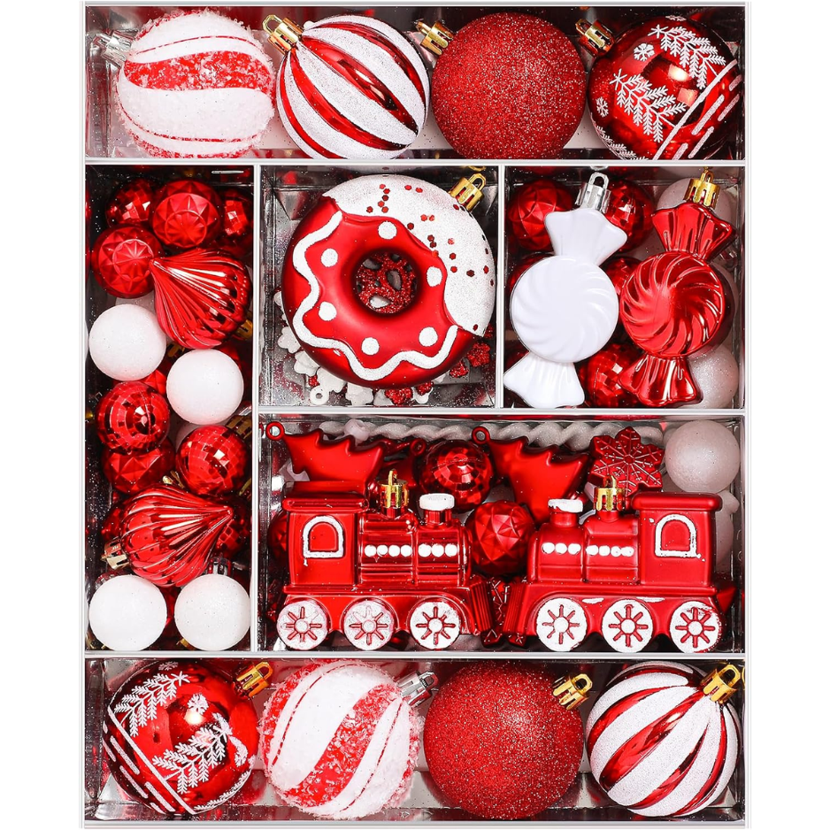 82pcs Christmas Balls Ornaments Set, Shatterproof Plastic Decor