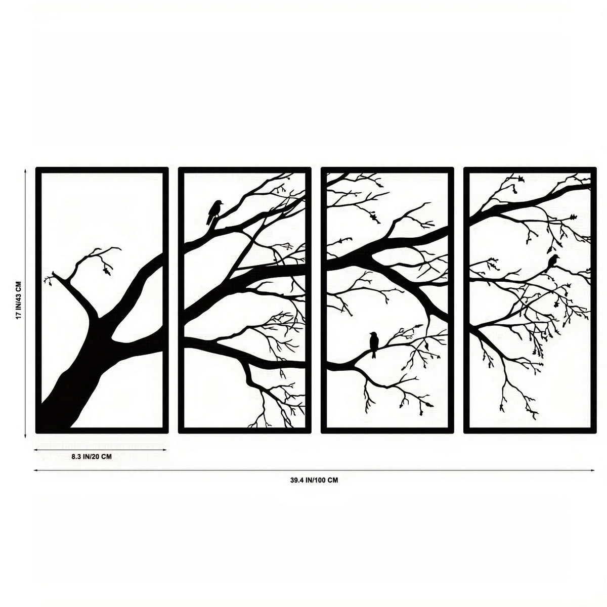 Luxury Metal Wall Art Decor Set Of 4 - Black Tree Of Life Sculpture