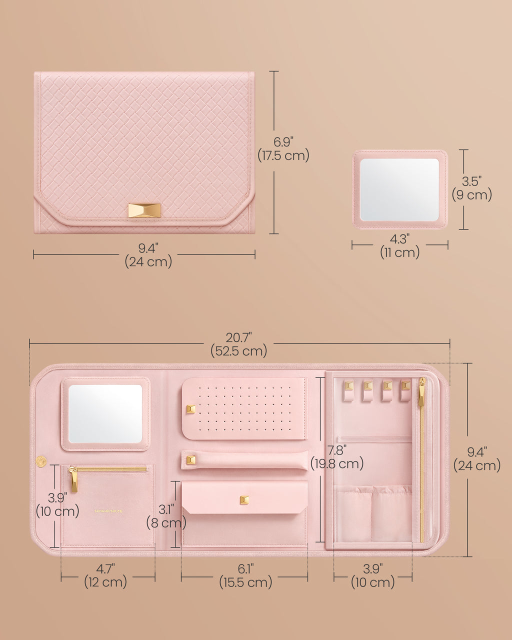 HOME Ronne Collection - Travel Jewelry Case, Foldable Jewelry Organizer