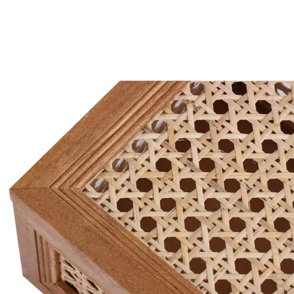 Oblong Rattan And Wood Decorative Tabletop Box