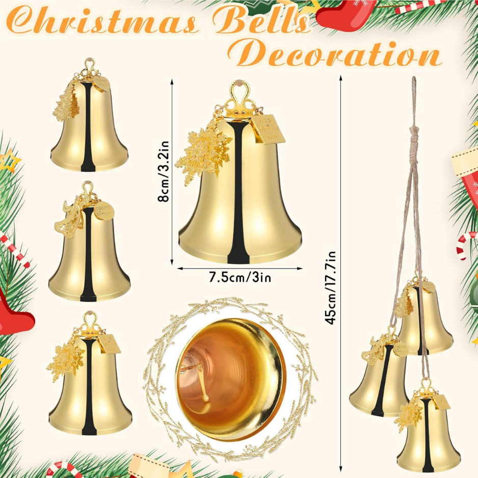 1 Set Large Christmas Bell Ornament Set, Gold Metal Hanging Bells