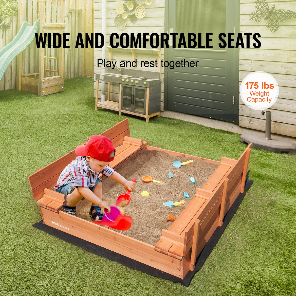 Wooden Sandbox, 52.4 X 47.2 X 16.9 In Sand Box, Sand Pit With Foldable