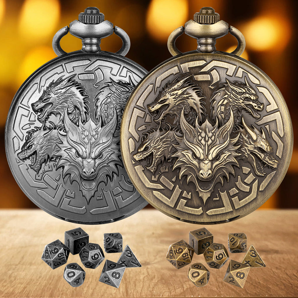 Retro Creative Pocket Watch Shaped Tabletop Game Dice Set -7PCS Metal