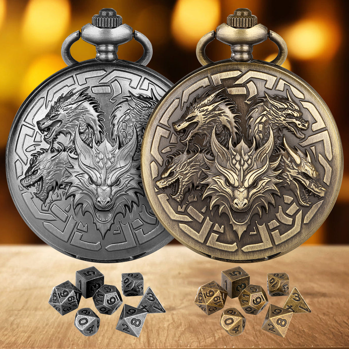 Retro Creative Pocket Watch Shaped Tabletop Game Dice Set -7PCS Metal