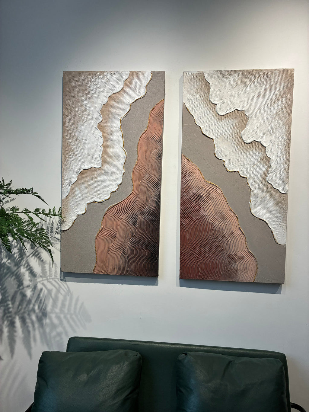 20x40 Set Of 2 Abstract Wall Art, Neutral Antique White & Beige Brown