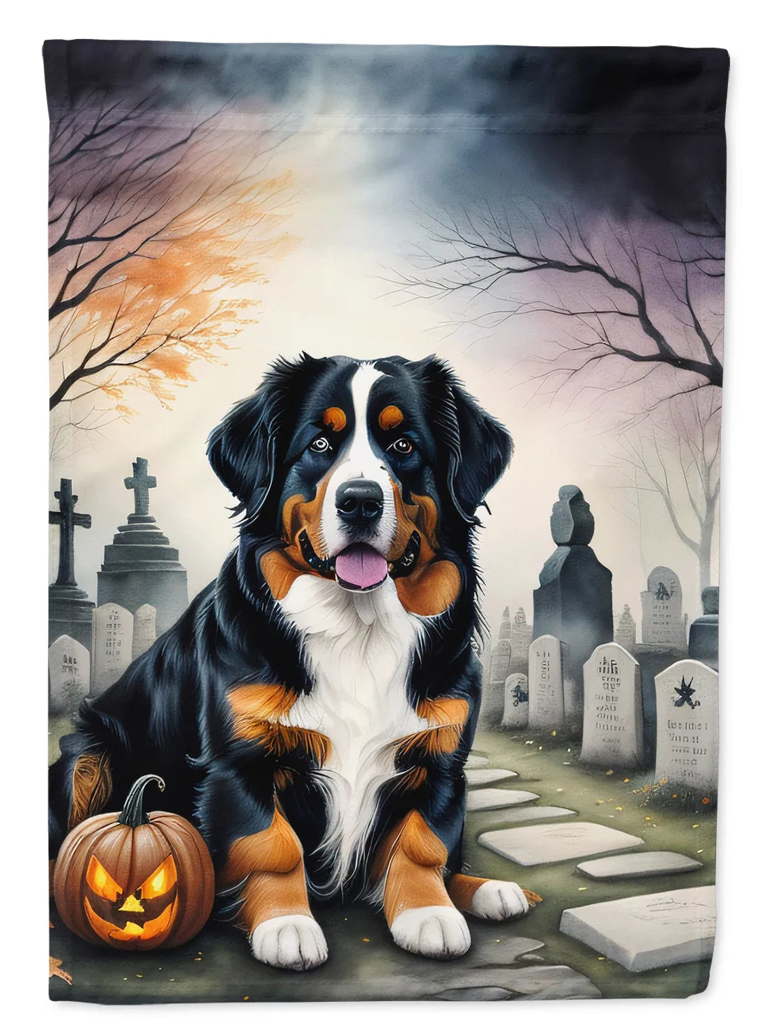 Bernese Mountain Dog Spooky Halloween House Flag Large Porch Sleeve