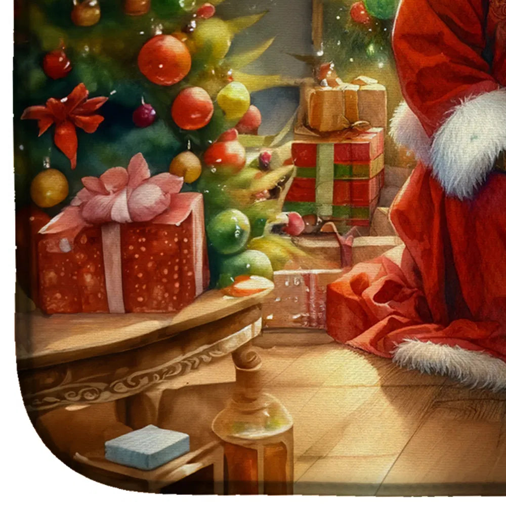 Tibetan Mastiff And Santa Claus Dish Drying Mat Absorbent Dish Drying