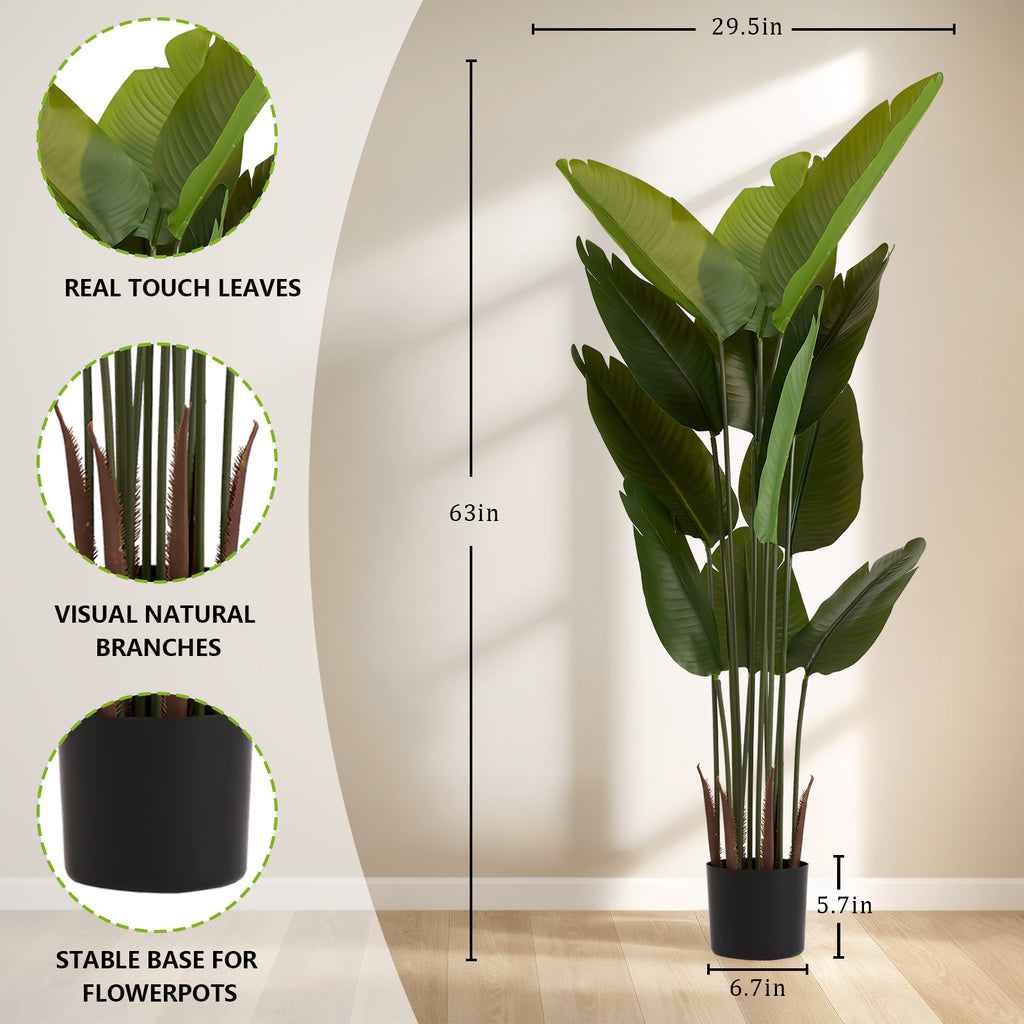 Artificial Bird Of Paradise Plant, 5.2ft Tall Faux Tropical Palm Tree
