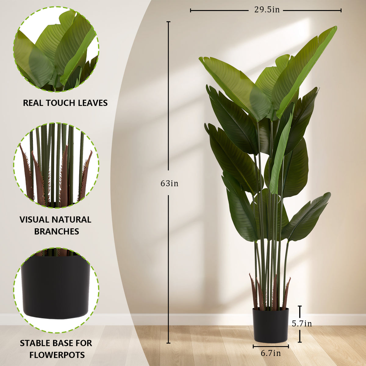 Artificial Bird Of Paradise Plant, 5.2ft Tall Faux Tropical Palm Tree