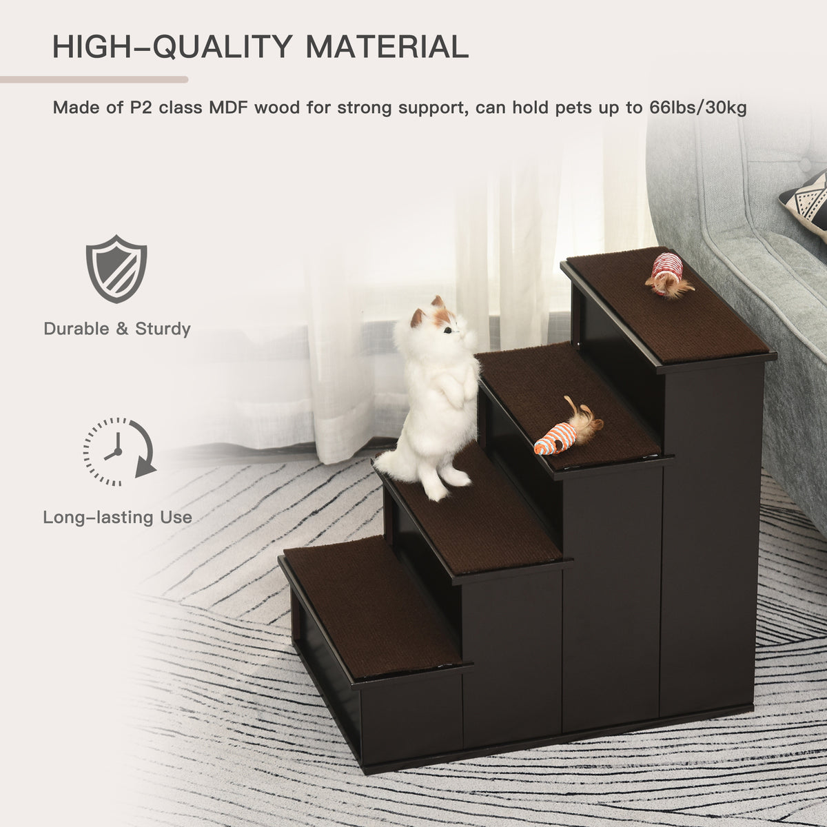 Pet Stairs, Small Pet Steps With Cushioned Removable Covering For Dogs
