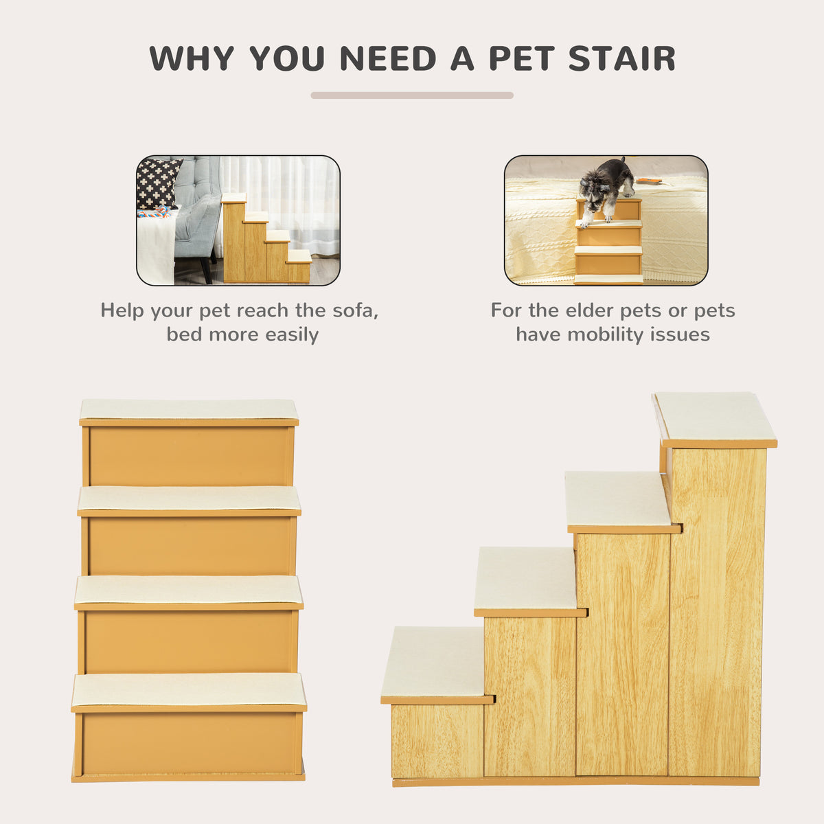 Pet Stairs, Small Pet Steps With Cushioned Removable Covering For Dogs