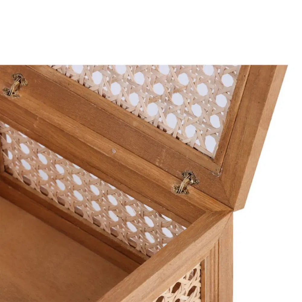 Oblong Rattan And Wood Decorative Tabletop Box