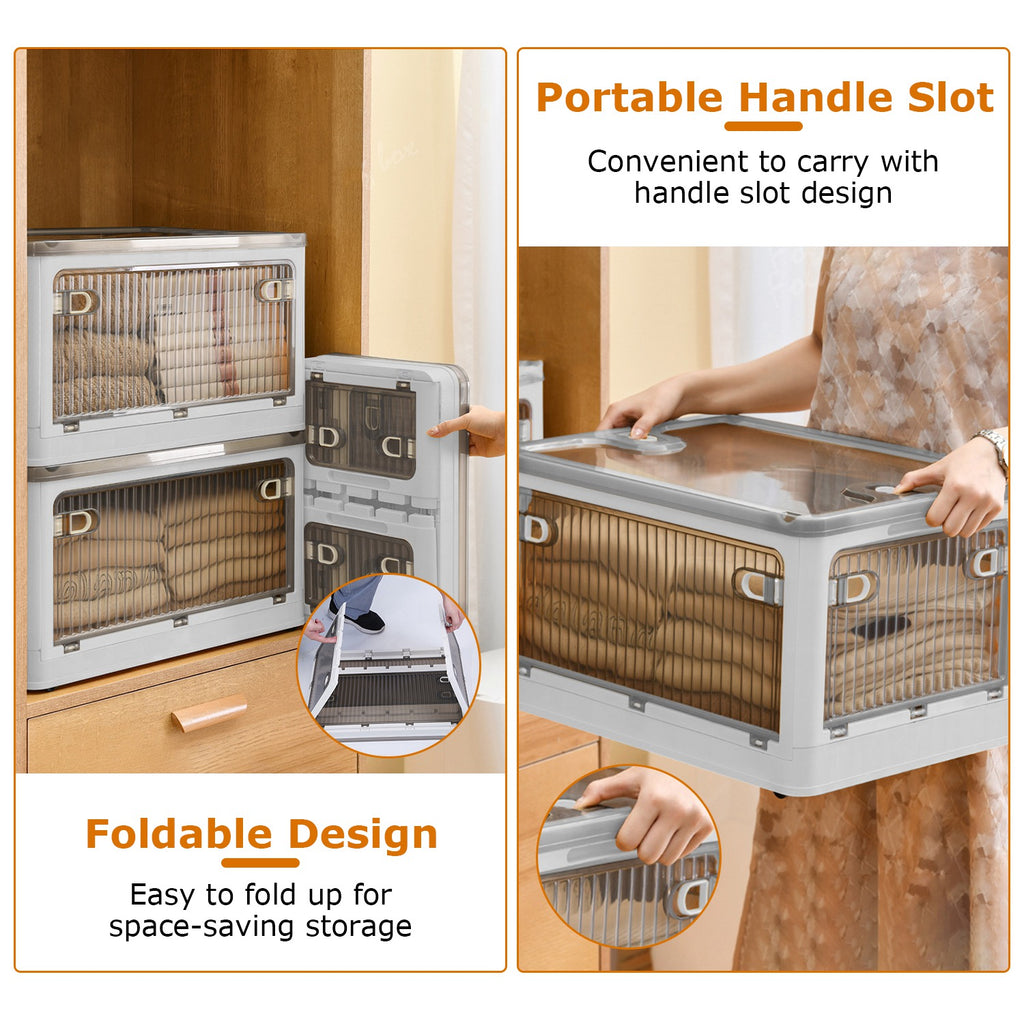 1Pc 70QT 66L Foldable Storage Bins With Lid 4 Doors Collapsible