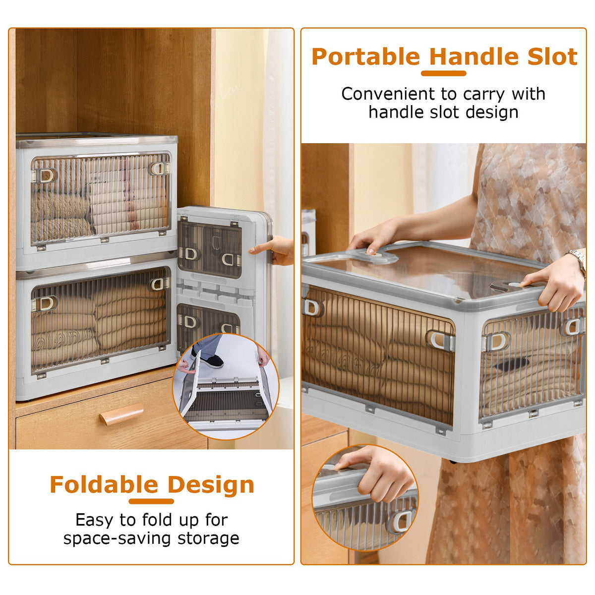 1Pc 70QT 66L Foldable Storage Bins With Lid 4 Doors Collapsible