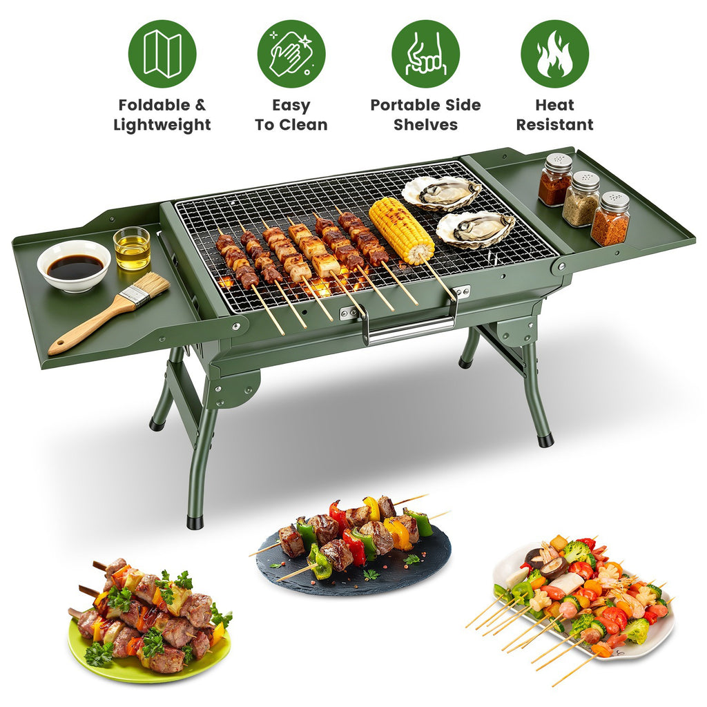 Foldable Charcoal Grill Portable BBQ Grill With Storage Shelf, Carry