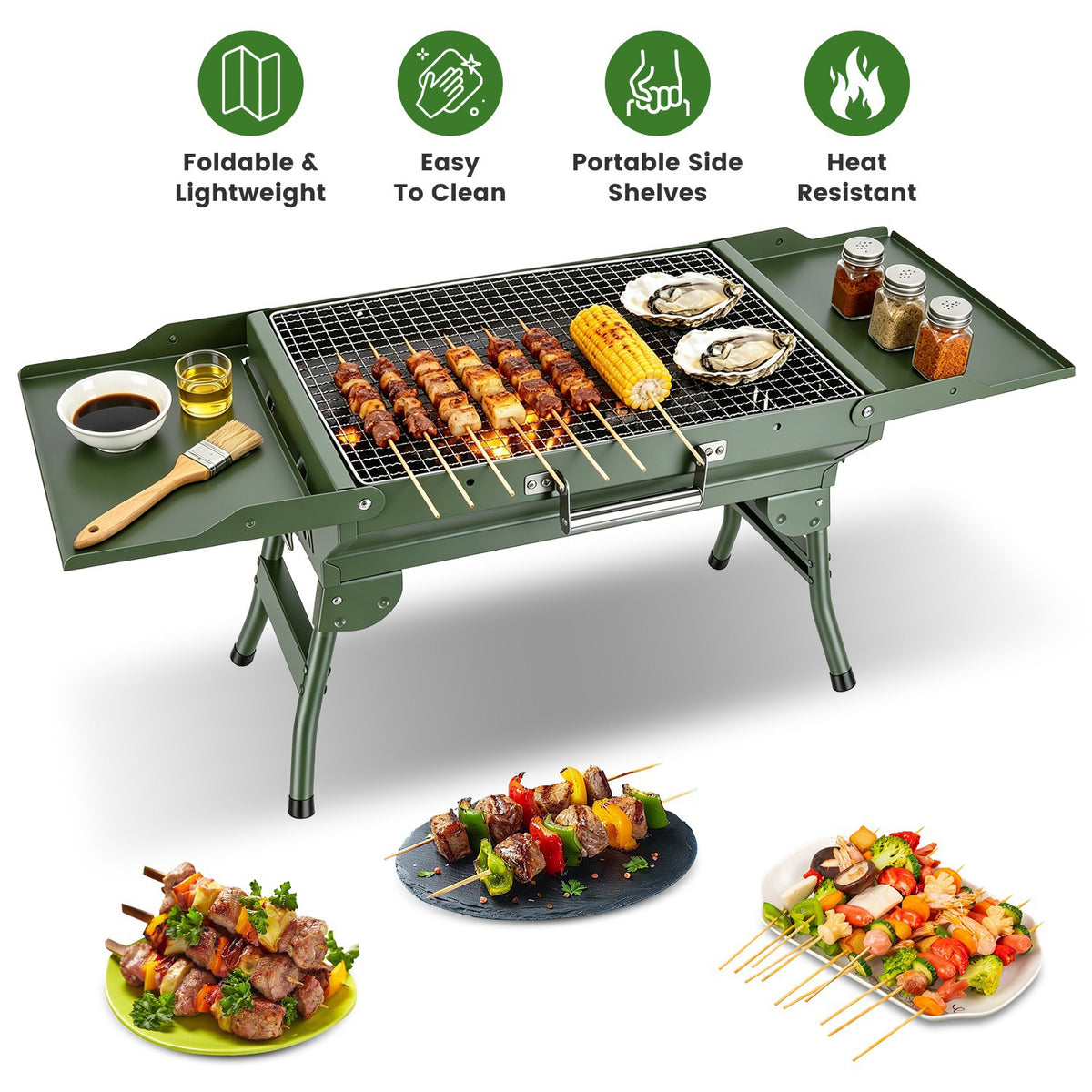 Foldable Charcoal Grill Portable BBQ Grill With Storage Shelf, Carry