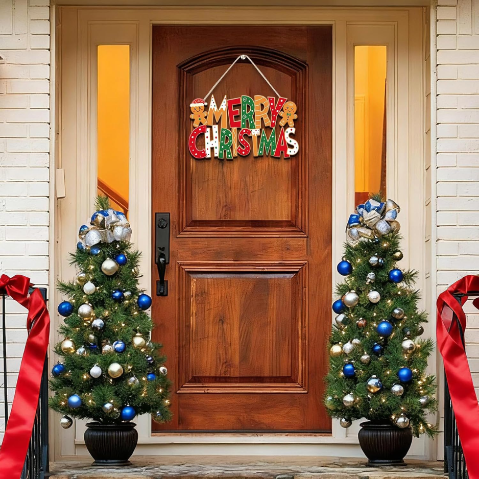 2Pcs Wooden Gingerbread Man Christmas Door Signs, Merry Christmas Decor