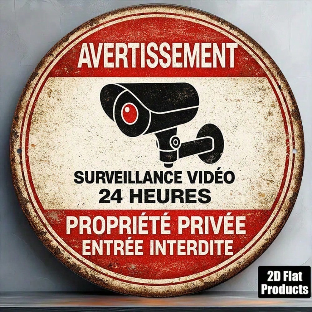Vintage 24 Hour Video Surveillance Round No Trespassing Sign