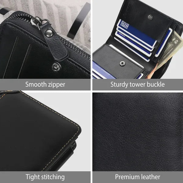 Men Leather Wallet ID Card Holder Purse Trifold Clutch Money Zipper