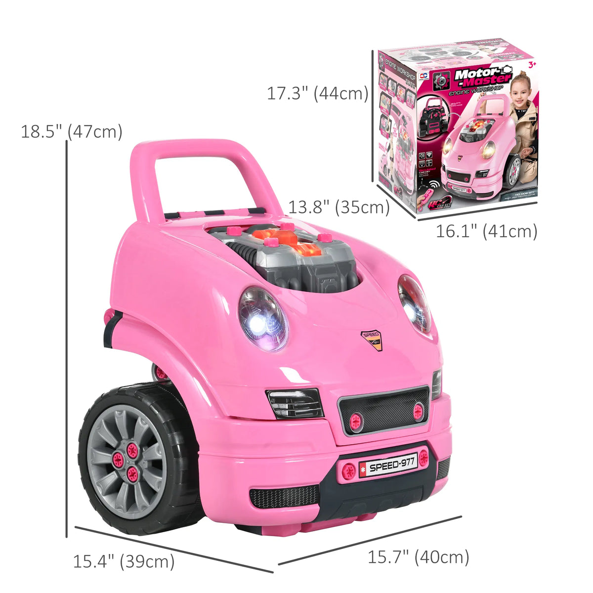Mechanic Kids Truck Engine Toy Set, Car Service Play Set, Pink
