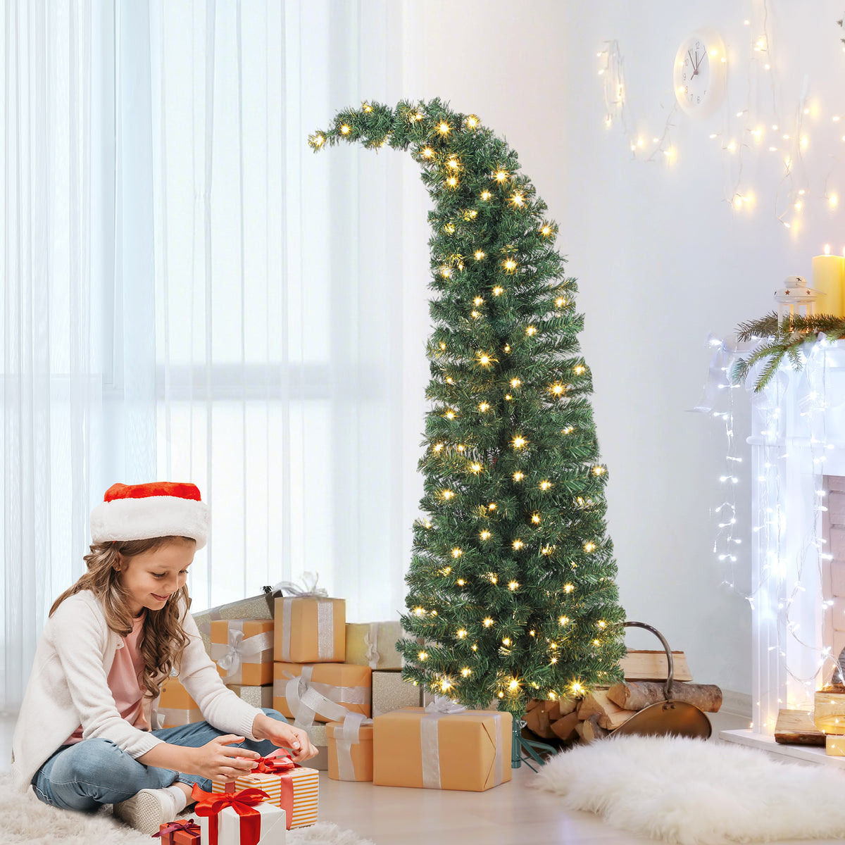 5 Ft Prelit Christmas Tree, Whimsical Xmas Tree Slim High Mountain Fir