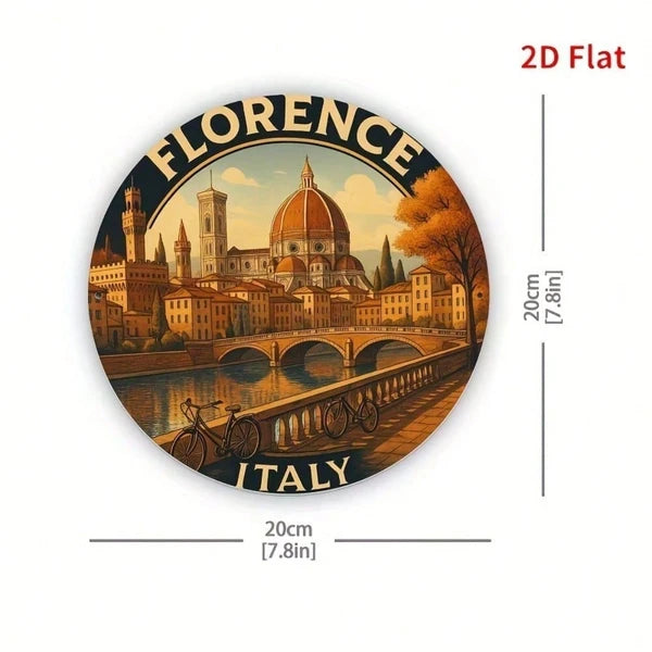 2D Flat Metal Wall Art Florence Italy Cityscape, Vibrant Duomo
